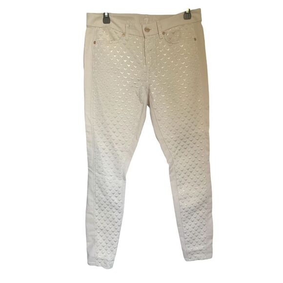 7 for all Mankind Jeans Women Beige Shiny Gold Jacquard Size 29 Metallic Party - Picture 1 of 10